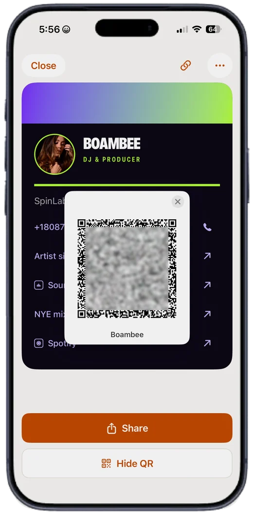 A Facets card displayed as a large QR code, ready to be scanned.